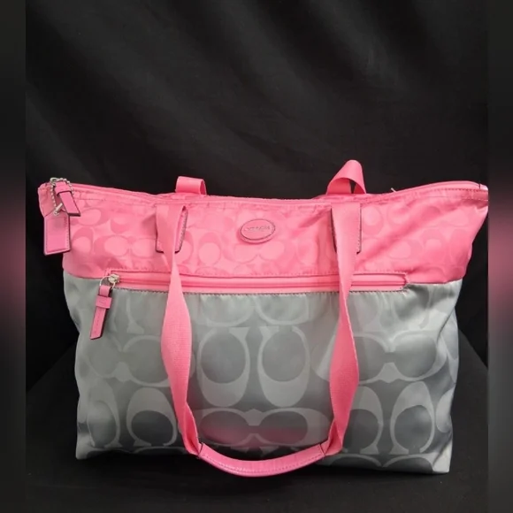 3 Peice Coach Signature Nylon Pink & Gray Getaway Weekender Tote/Duffle Bag - Picture 2 of 16